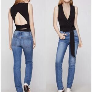 BCBGENERATION Women's Black Wrap Surplice Wrap Tie Bodysuit XXS NWT